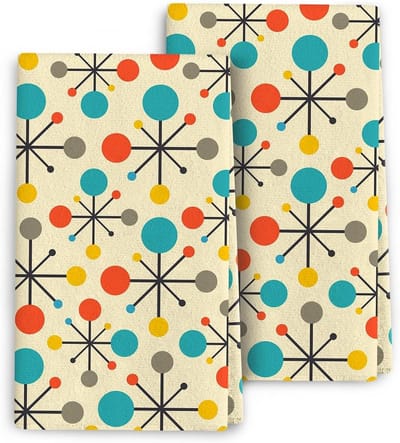 Set van 2 Retro Keuken Handdoeken in Fifties Stijl, Zacht en Absorberend, Perfect voor Badkamer en Keuken Decoratie, 45 x 70 cm