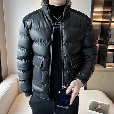 Manteau d'hiver en coton rembourré pour homme, nouveau style coréen, tendance, jeune homme, mode décontractée, épais, grande taille, col montant, veste en cuir rembourrée en coton 5XL gray