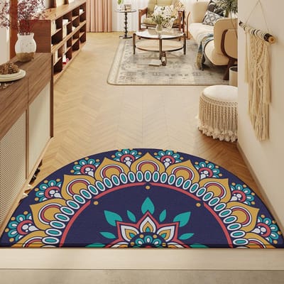 Tapis de sol pour entrée style nordique, demi-circulaire, absorbant l'eau, antidérapant, style ethnique, résistant aux taches 45*90cm
