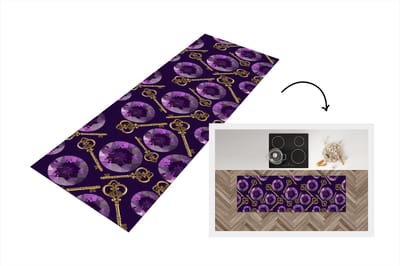 Keukenloper - Loper keuken - Edelsteen - Patronen - Goud - Sleutel - 150x50 cm - Keukenloper vinyl