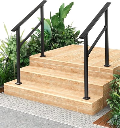 Set van 2 Glanzend Zwarte Trapleuningen, Stevige Aluminium 3-Traps Buitenleuning, Weerbestendig Met Montageset, Antislip Voor Beton-, Hout- En Voortrappen