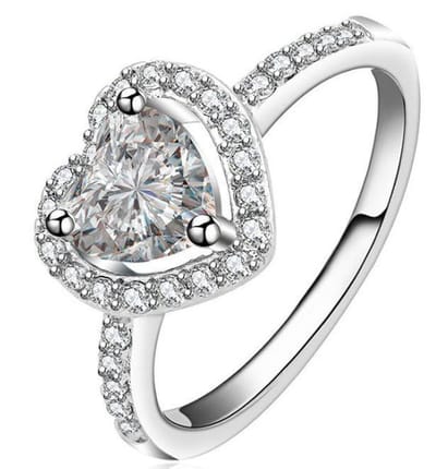Schitterende Zilveren Ring met Hart Zirkonia's 15.75 mm. (maat 49) model 212- zie filmpje