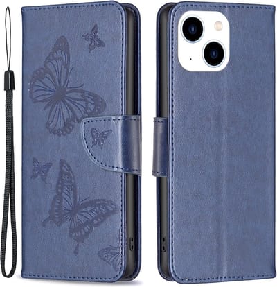 Coverup Hoesje - Geschikt voor iPhone 14 Hoesje - Coverup Vlinders Book Case - Blauw