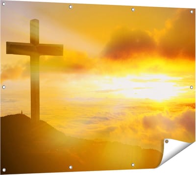 Gards Tuinposter Kruis van Jezus Christus bij Zonsondergang - 120x90 cm - Tuindoek - Tuindecoratie - Wanddecoratie buiten - Tuinschilderij