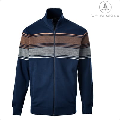 Chris Cayne heren vest - M - navy/offwhite/brique - rits - steekzakken - streeppatroon - pique