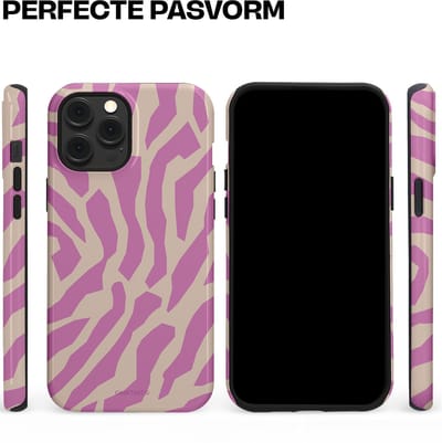 Casetastic hoesje geschikt voor Apple iPhone 12 Pro Max - MagSafe - Dubbellaagse bescherming - Zebra Roze Magenta Flow - Fashion Case - Lila Zand