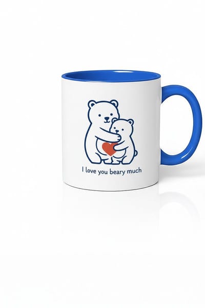 Schattige Beren Mok 'I Love You Beary Much' - Lieve Cadeau Beker met Blauwe Rand