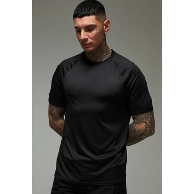 Tall Men's Active Lightweight Essentials Gym Regular Fit Raglan T-shirt | Black | Size XS