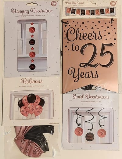 Feestversiering – rose gold/zwart - complete set - 25 jaar - luxe set