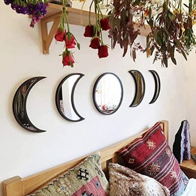VT Goods - Maanfase Spiegel Set - Decoratieve Wandspiegels - 5 Stuks - Zwart - Acryl Muur Decoratie - Voor Woonkamer en Slaapkamer