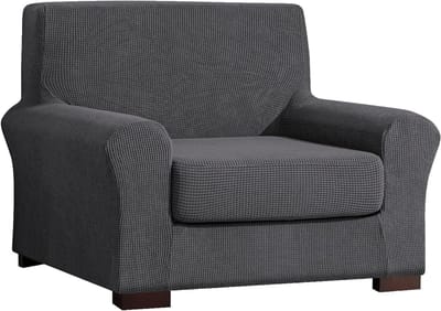 Jacquard Sofa Cover Set van 2 Stuks - Meubelbeschermer voor Bank en Kussen - Antislip en Geschikt voor 1 Zitter (Donkergrijs)