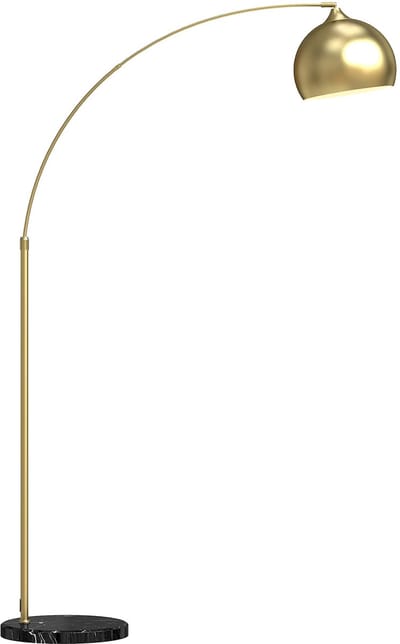 Linkforu – Vloerlamp - Vloer Leeslamp - Sfeerverlichting - Verstelbaar in Hoogte en Lengte – Voetschakelaar – 40 Watt – E27 Lamp - 110-115x35x170-180 cm - Goud