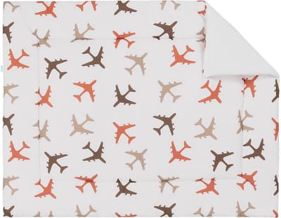 BINK Bedding Boxkleed Planes Choco 80 x 100 cm - vulling fiberfill 400 grams - speelkleed - parklegger - katoen - vliegtuig - bruin - taupe - beige - wit