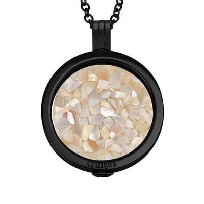 Quiges - Munthouder met Ketting en Munt 33mm Schelp Vlokjes Perzikkleur - RVS Zwart - ERHS1016