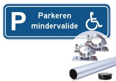 Parkeerbord Mindervalide - Weerbestendig Aluminium - 40x15 cm - Bevestiging: Met paal 120 cm + paalbeugels + paaldop