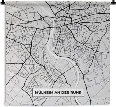 Wandkleed - Wanddoek - Mülheim An Der Ruhr - Kaart - Stadskaart - Duitsland - Plattegrond - 180x180 cm - Wandtapijt