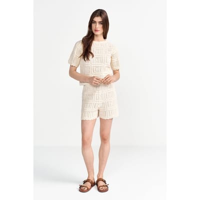 Rich & Royal Crochet Shorts Pearl White Size: XS | Shorts Outlet | Dames | Beige