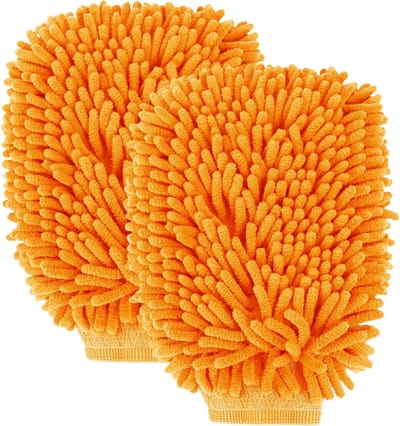 Washandschoenen Set - Chenille Microvezel - Auto Poetsen - Dubbelzijdig Ontwerp - 25 x 19 cm - Oranje