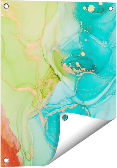 Gards Tuinposter Abstracte Kunst - Kleurrijke Marmer - 40x50 cm - Tuindoek - Tuindecoratie - Wanddecoratie buiten - Tuinschilderij