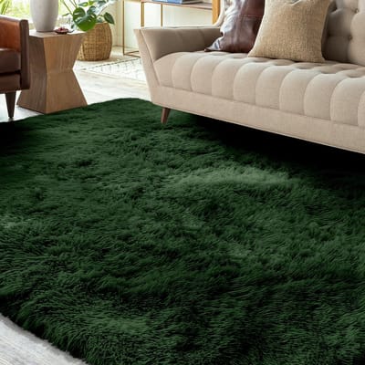 Dailygoods- Hoogpolig Tapijt - Donkergroen - Wasbaar - Antislip - 160 x 230 cm - Zacht - Vezelmateriaal