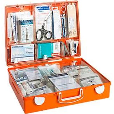 EHBO-koffer MULTI, gevuld met DIN 13169 (uitgebreid), B 400 x D 300 x H 150 mm, ABS kunststof, oranje