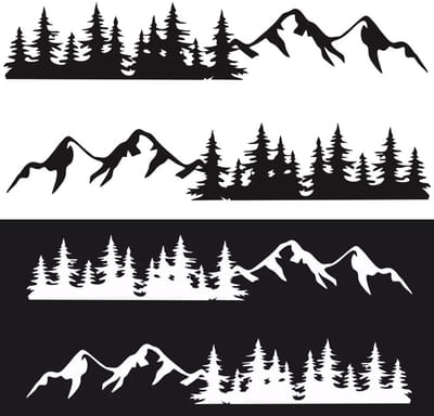 Dailygoods- Autosticker voor auto decoratie - PVC - Zwart/wit - Bergen/bomen - Waterdicht - 180 x 31 cm - Duurzaam materiaal - Autodecoratie