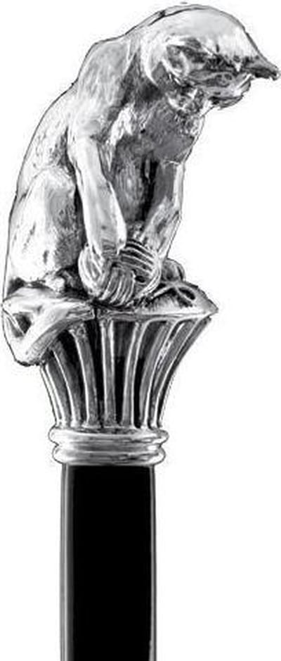 MadDeco - Kat - Poes met bol wol - Beukenhouten wandelstok met zilver verguld handvat - Italiaans design