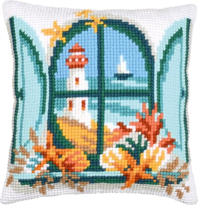 Vervaco - Kruissteekkussen kit Uitzicht op zee - PN-0220616 - Borduren - Borduurpakket - Borduurpakket volwassenen - Borduurpakket kind