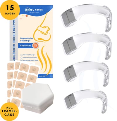 HAPPY NEEDS® Magnetische Neusstrips - TRANSPARANT - incl. Travelcase - Neuspleisters - Neusspreider - Beter slapen en sporten - Huidvriendelijk - Ideaal bij verkoudheid - 15 dagen voorraad - Anti Snurk