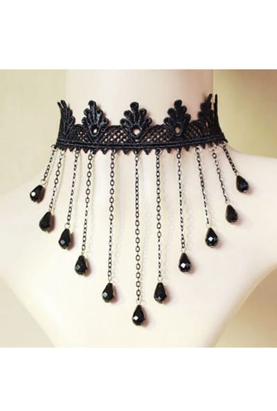 KIMU® Choker Ketting Zwart Kant Kraaltjes - Kanten Zwarte Collar Lingerie Roaring Twenties Blinders Vintage Lace Great Gatsby Charleston Brocante Jugendstil Art Deco Victoriaans Steampunk Sexy Antieke Festival