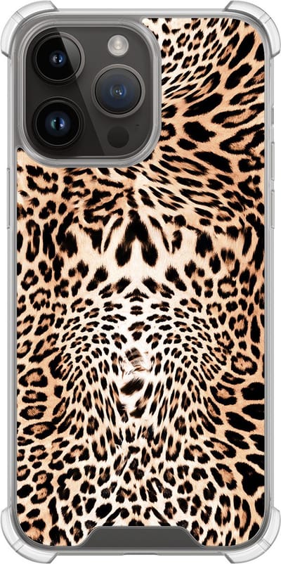 Shockproof hoesje - Geschikt voor iPhone 14 Pro Max - Luipaardprint - Extra sterke case - TPU/polycarbonaat - Luipaardprint - Bruin, Transparant