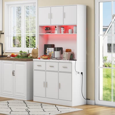 STILVORA Dressoirs - Multifunctioneel Buffetkast Met LED-En Laden - Kabeldoorvoeren En Stopcontacten - Ideaal Voor Keuken En Eetkamer - 100x40x180 cm - Spaanplaat + MDF - Wit