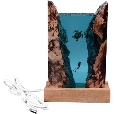 Divers Schildpad Hars Lamp met USB-kabel Knopschakelaar LED Oceaanlamp voor Oceaanliefhebbers Ornament black