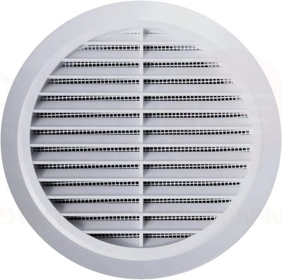 Ventilatierooster Rond - Afvoerluchtrooster Insectennet - Ventilatie Ruimtes - Vaste Verticale Lamellen - 90 mm - Wit