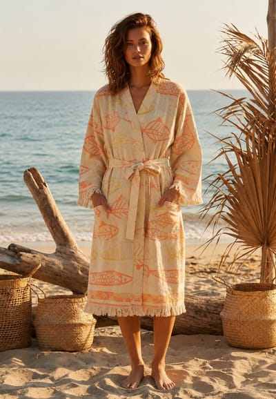 Kimono Dames Sauna & Wellness - Beige Badjas - Visjes