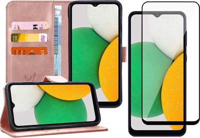 Hoesje geschikt voor Samsung Galaxy A03 Core - Book Case Kunstleer Wallet Cover Portemonnee Pasjeshouder Hoes Roségoud - Full Tempered Glass Screenprotector
