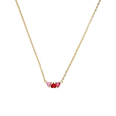 Lucardi Dames Stalen goldplated ketting met rood zirkonia hart - Ketting - Staal - Goudkleurig - 47 cm