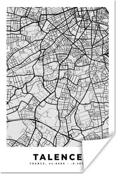 Poster Talence - Plattegrond - Frankrijk - Kaart - Stadskaart - 120x180 cm XXL
