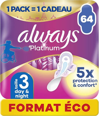 Maandverband maat 3, dag en nacht, 64 servetten met vleugels, eco-formaat, ultradun en super absorberend