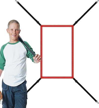 Honkbal Trainingsnet - Slagzone Net - Trainen van Slagvaardigheden - Verstelbaar met 4 Riemen - 60 x 40 cm - Rood