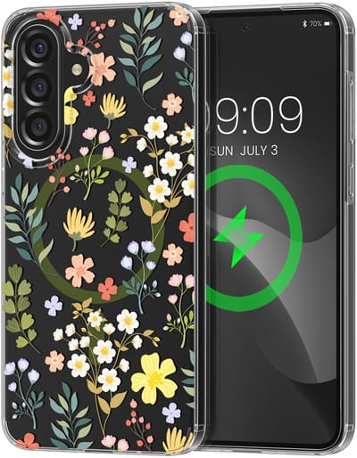 kwmobile Kristalheldere hardcase compatibel met Samsung Galaxy A56 5G Hoesje – compatibel met MagSafe – Acryl hoesje met TPU-rand – Charmante bloemen design