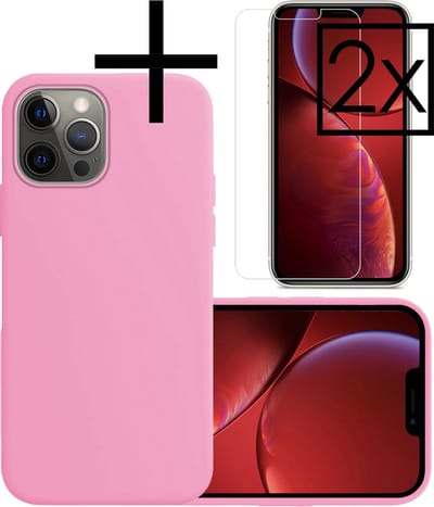 Hoesje - Met 2x Screenprotector - Geschikt voor Apple iPhone 13 Pro - Sterk & Shockproof - Back Cover - Siliconen Case - Telefoon Hoes - Lichtroze