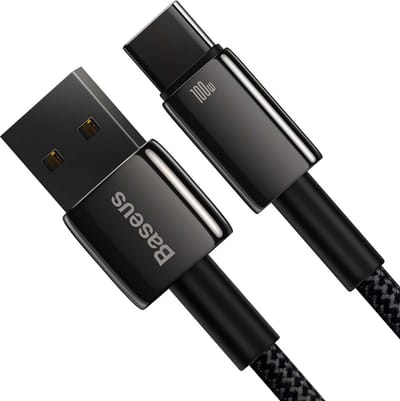 Baseus - Tungsten - Gold kabel USB-A - USB-C 480Mb/s 100W 1m zwart - (CAWJ000001)