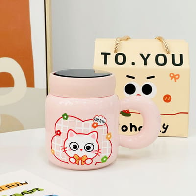 Fruit Cartoon Dier met Deksel Meisje Hart Meisje Cadeau Keramische Kop Kleine Cadeaudoos Huishoudset Mok Cadeau 380ML