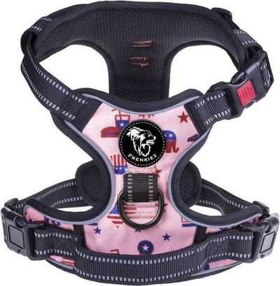 Frenkiez reflective no pull lockable harness printing pink, X-Large