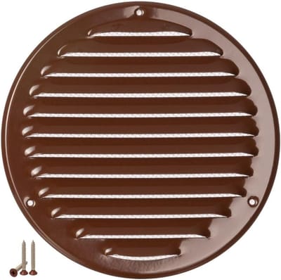 Ventilatierooster Metaal - Afvoerrooster Insectenwering - Ventilatie Verbeteren - Insectenbescherming Hellende Lamellen - Ø 160 mm - Bruin