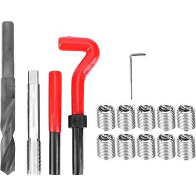 Kit de réparation de filetage 15 pièces Acier inoxydable Foret torsadé Clé Insert fileté pour voiture M14x1.25 red