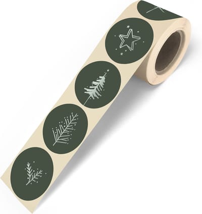 Prachtige XL Sluitzegel Kerst Rustige print - 5 assorti - Stickers Christmas - Groen - Winter - Boom - Tak - Ster | Envelop sticker – Christmas - Kerstpakket - Eindejaarspakket | Gift – Cadeauzakje - DH collection