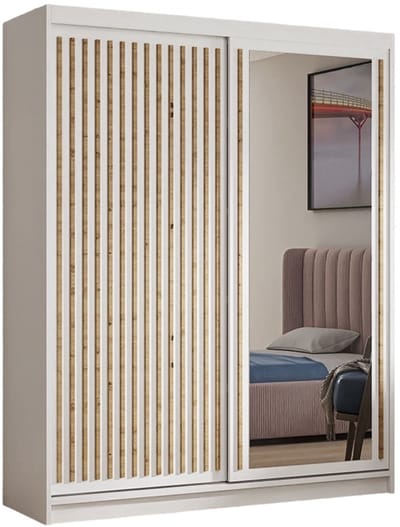 Kledingkast Dora met lamellen en spiegel 100 cm inclusief 2 schuifdeuren Hangende deurkast (kleur: wit, wit, lamellen artisan)
