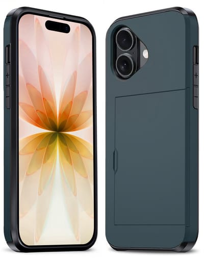 Hoesje Geschikt voor iPhone 17 Hoesje Pasjeshouder Shockproof Hard Case - Hoesje Geschikt voor iPhone 17 Hoes Met Kaarthouder - Donkerblauw